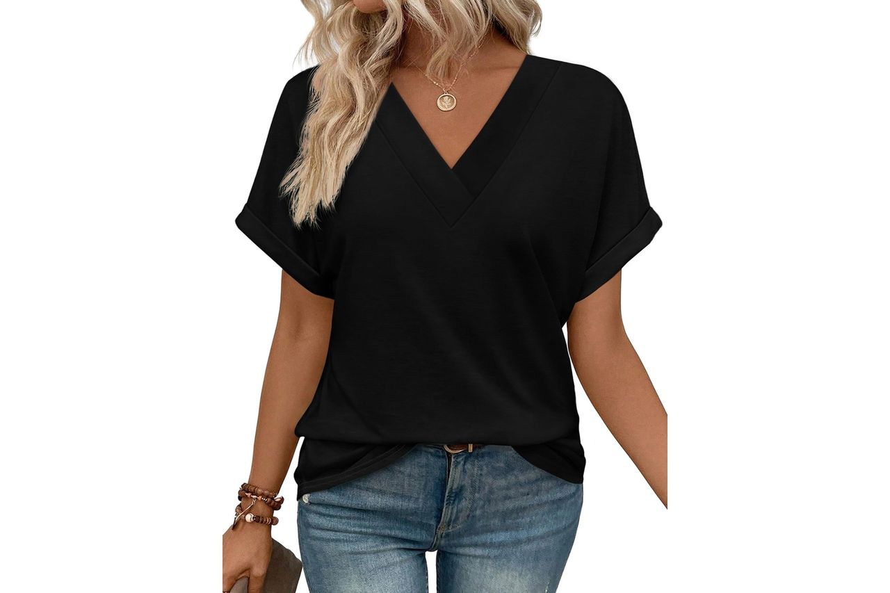 WIHOLL Womens Summer Tops Short Dolman Sleeve Shirts 2026 Fashion V Neck Outfits Clothes