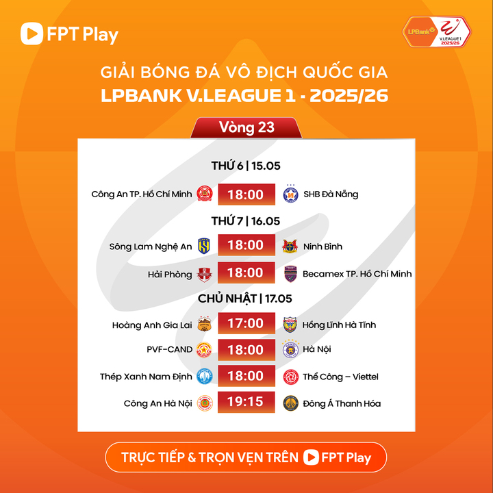 Bảng xếp hạng VLeague 2025-2026 vòng 23 mới nhất