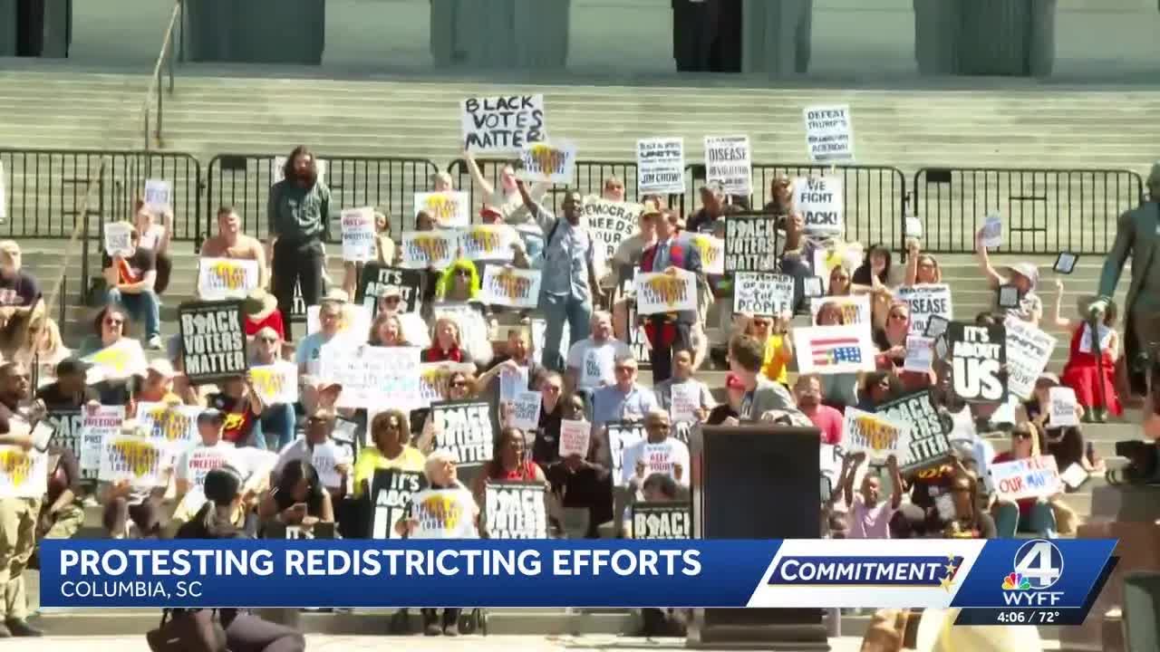 Protesters rally against redistricting on Statehouse steps