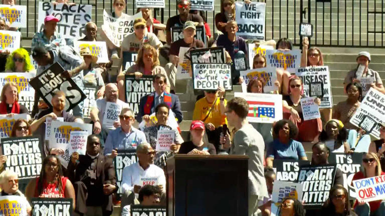 Protesters rally on Statehouse steps to oppose redistricting in South ...