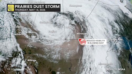 100+ km/h winds cause a dust storm on the Prairies, ice and snow are next