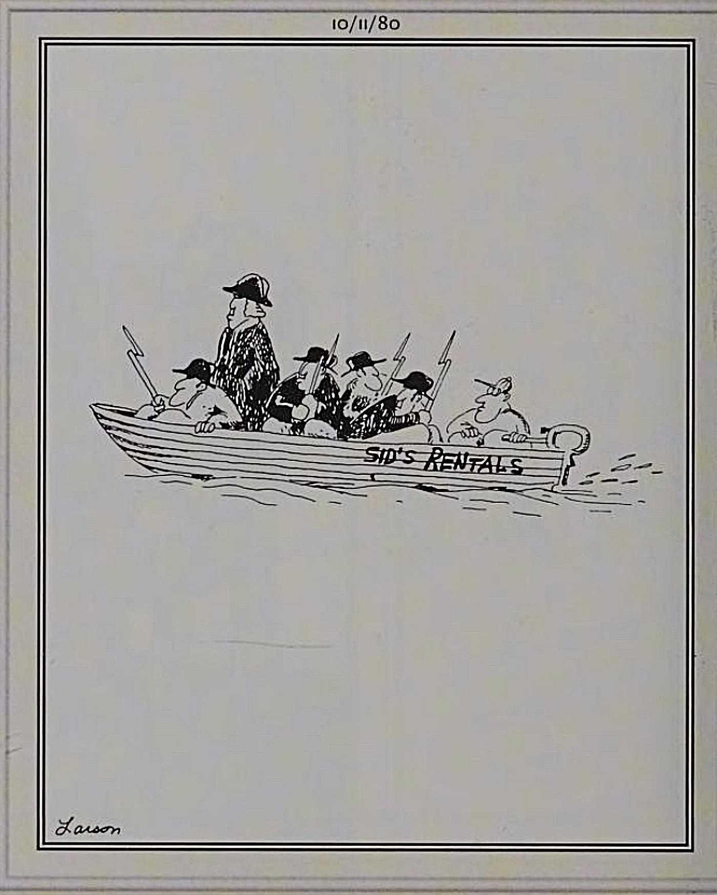 Far Side, Washington crossing the Delaware in a