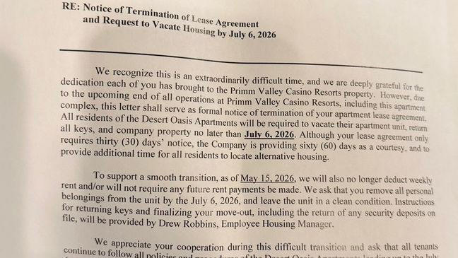 Primm’s Desert Oasis Apartments residents have less than 60 days to leave