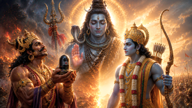 Lord Shiva, Rama & Ravna (Image Credit: AI)
