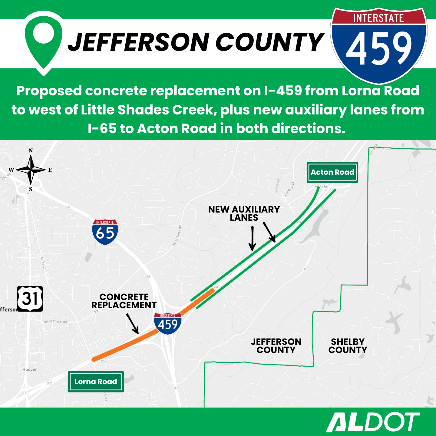 ALDOT plans concrete replacement and new lanes on I-459 in Hoover