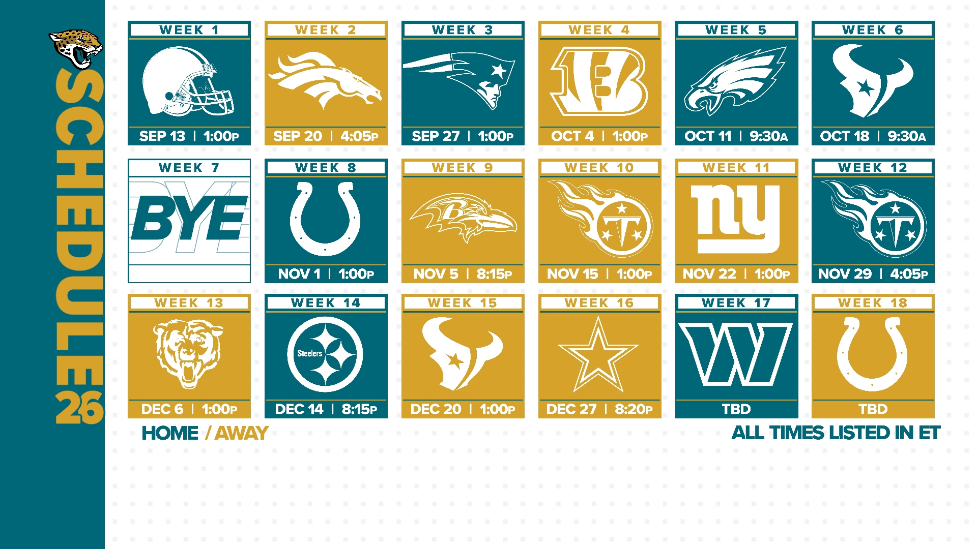Jaguars Announce 2026 Game Times And Locations