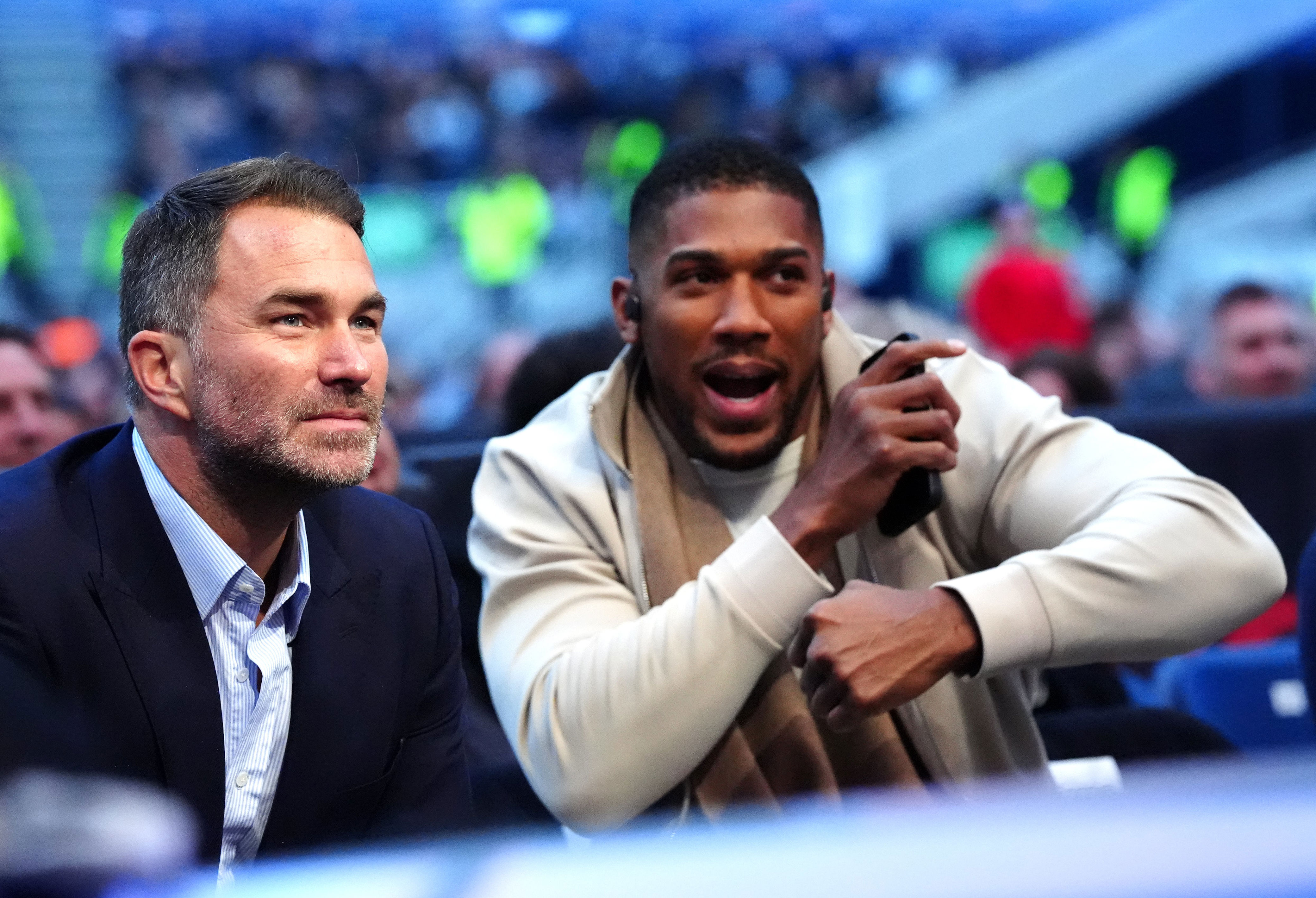 Eddie Hearn (left) and Anthony Joshua both feature on the Sunday Times’ list of Britain’s wealthiest sportspeople (Bradley Collyer/PA) (PA Wire)