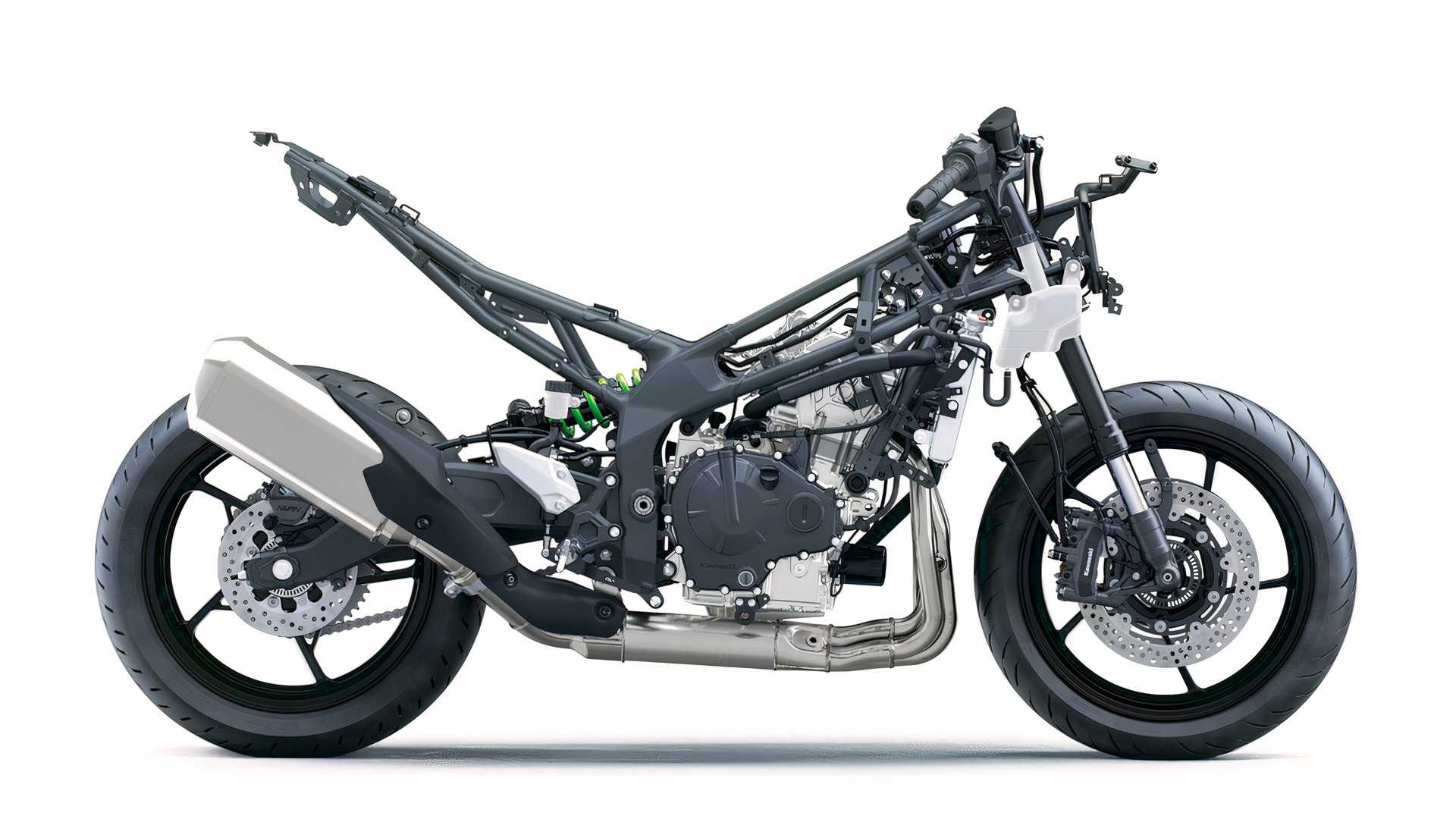 Kawasaki Ninja ZX-4RR studio image of underpinnings