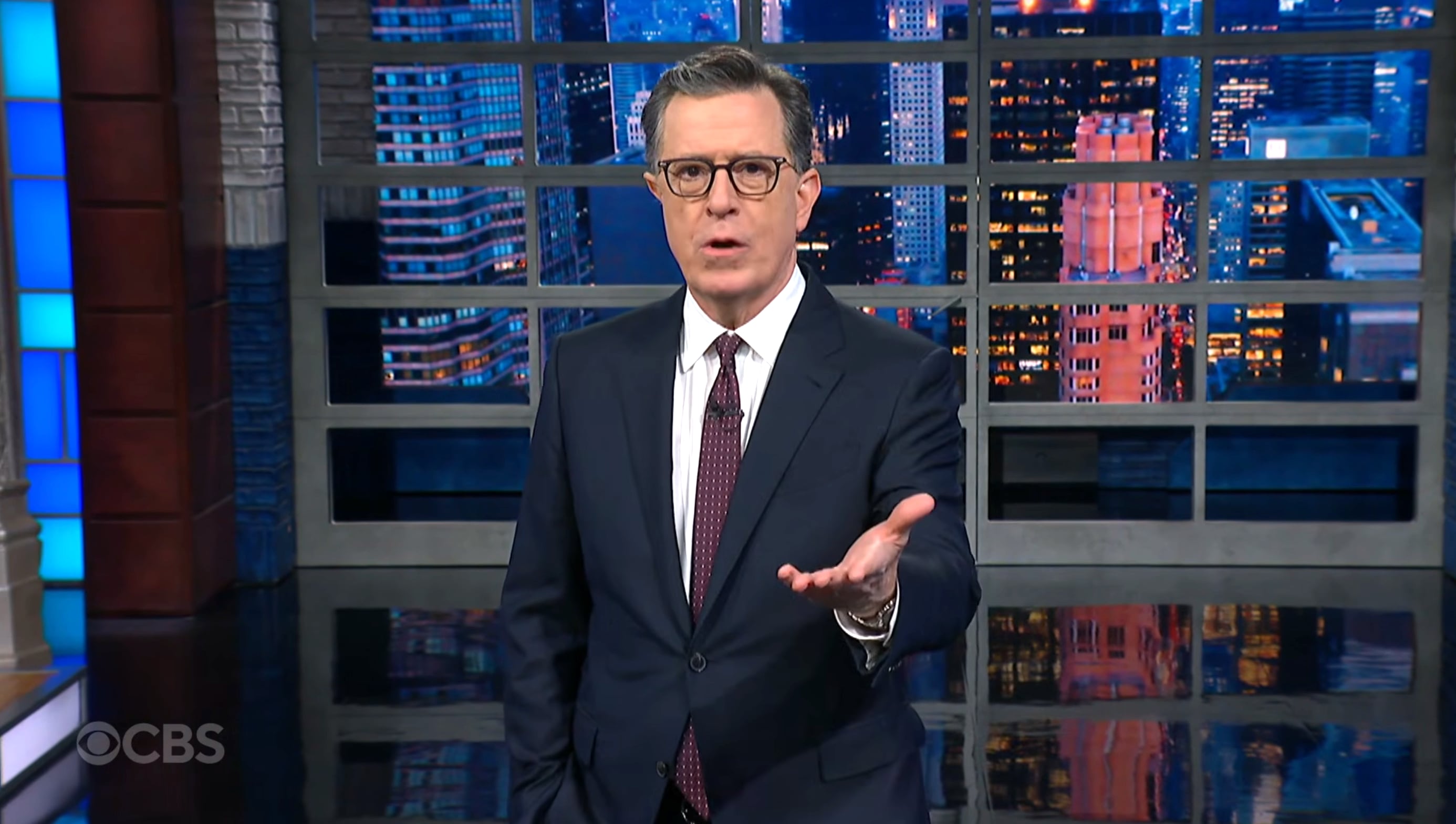 Stephen Colbert takes parting shot at own network’s MAGA-coded host