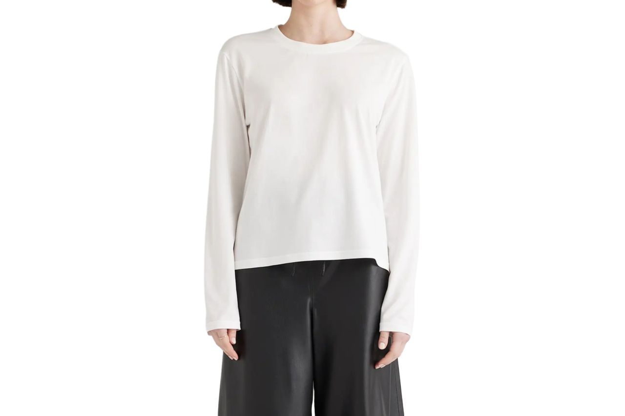 Cotton Modal Relaxed Long Sleeve Tee in White