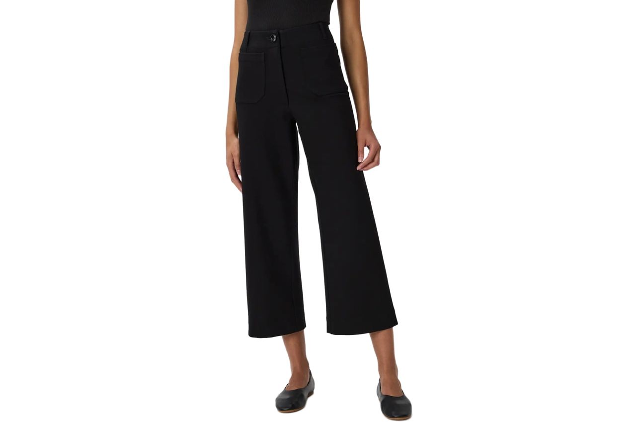Women's Ultra-Stretch Ponte Cropped Wide Leg Pants in Black