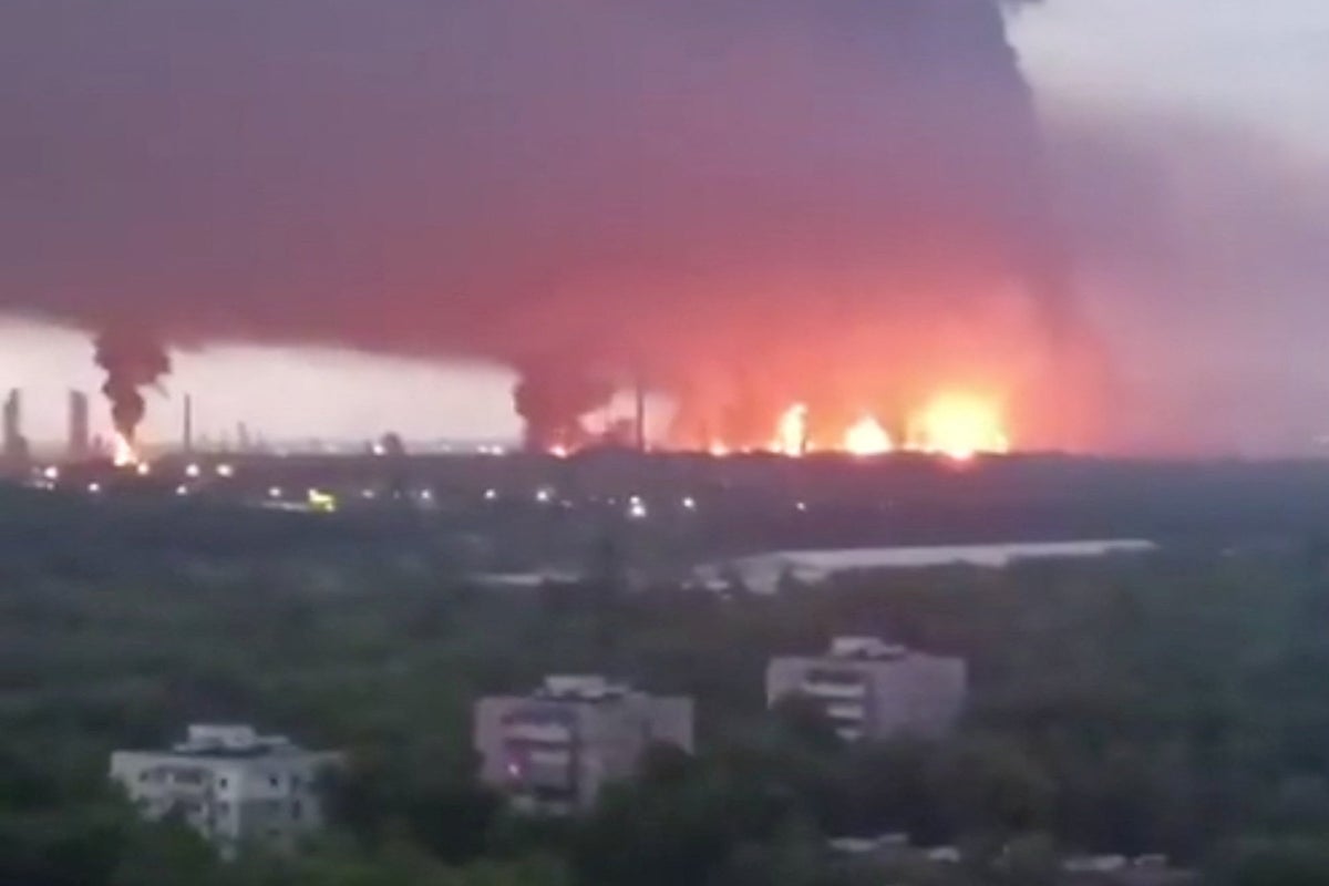 Russian oil refinery on fire amid huge wave of Ukrainian drone strikes