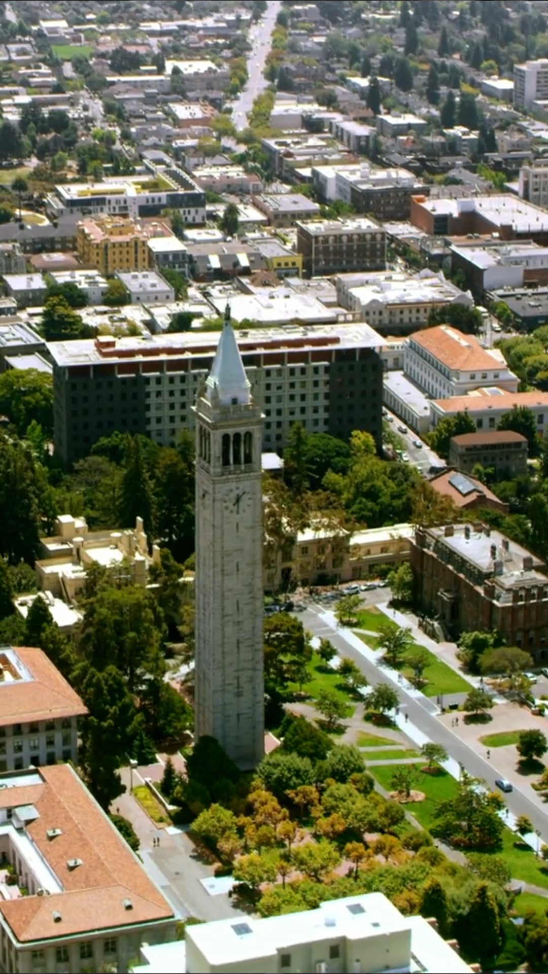 Berkeley, California: Drone views of Sather Tower and the university