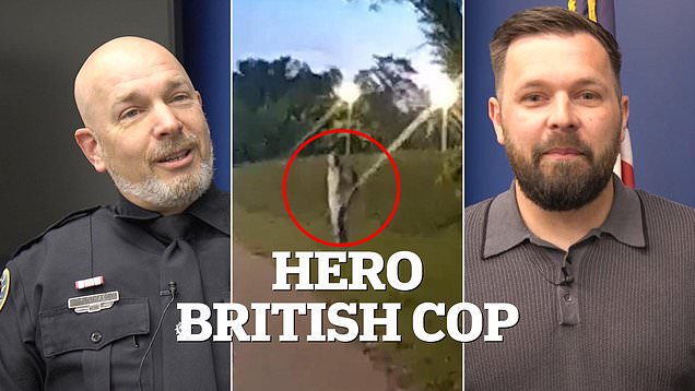 Moment hero British police officer saves US cop
