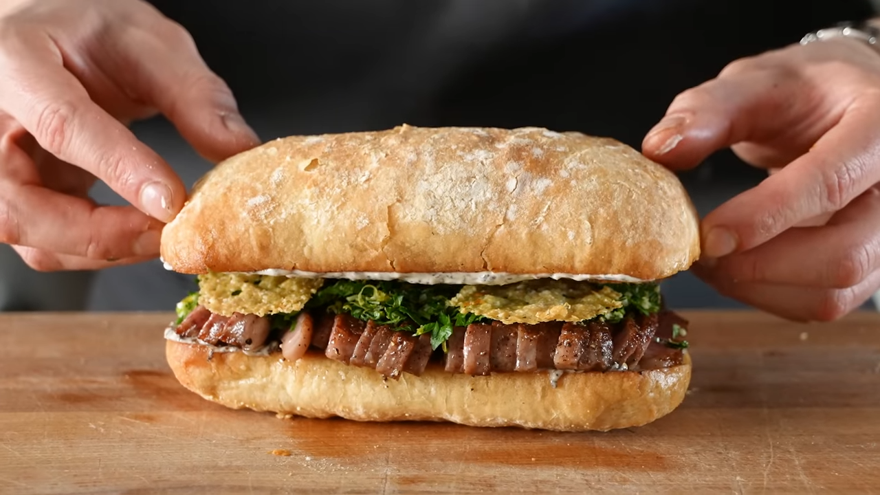 Making two French dip sandwiches with different ingredients and cooking ...