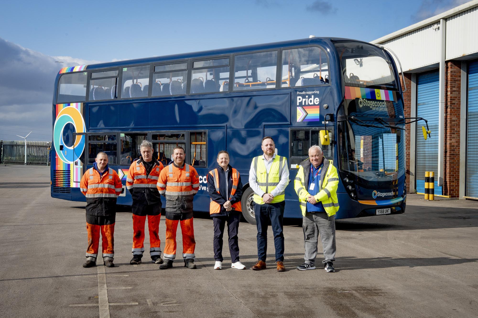 Stagecoach unveils first Pride bus at Morecambe depot