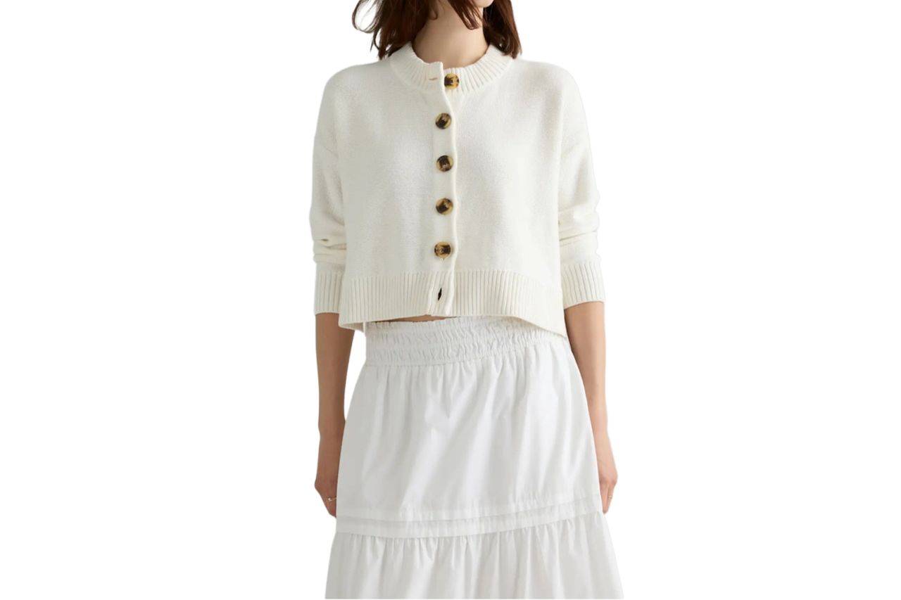 100% Organic Cotton Cropped Cardigan in Ivory