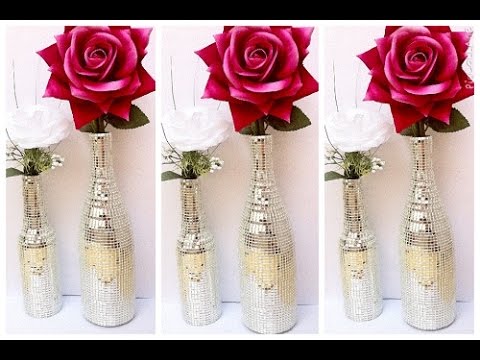 Transforme garrafas de vidro em vasos espelhados com fita espelhada ...