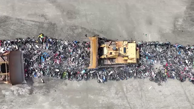 Police crush more than 200 motorcycles in crackdown