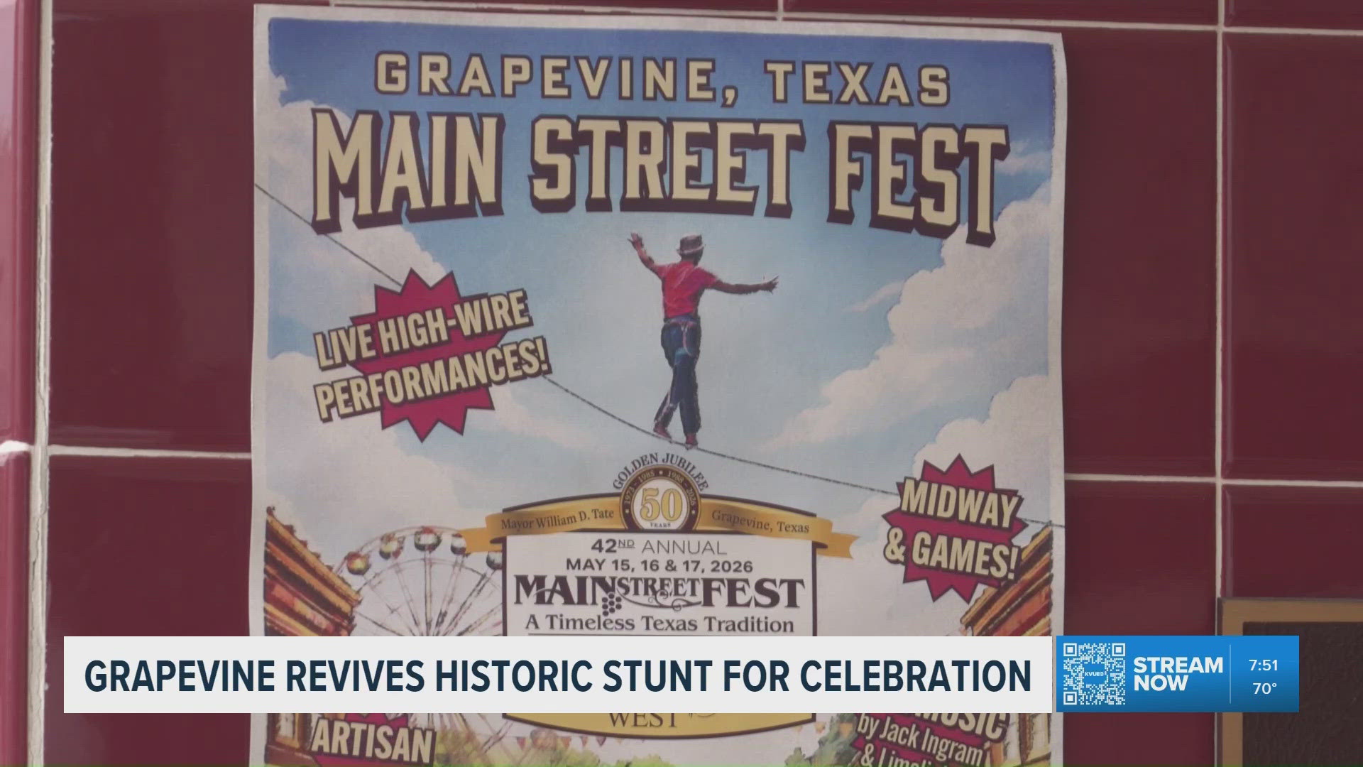 Grapevine, Texas, to celebrate history with live high-wire performances