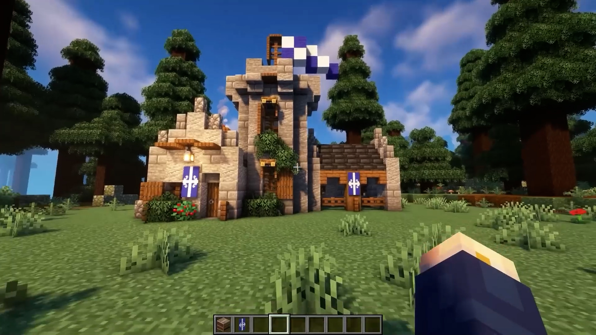 Building a medieval home near tall trees