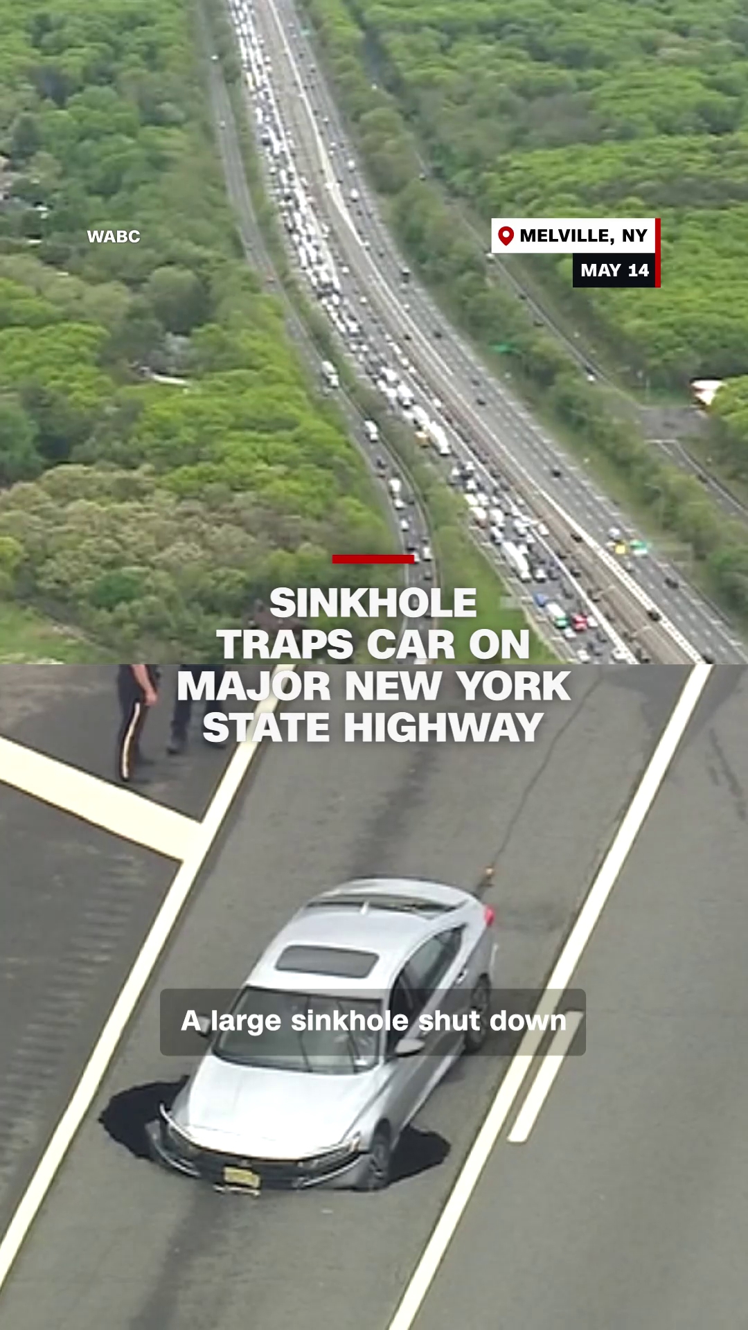 Sinkhole traps car on Long Island Expressway
