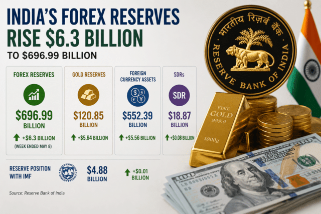 India's forex reserves jump $6.3 billion to $696.99 billion on surge in ...