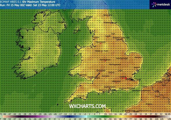 UK weather maps show 26C 'mini-heatwave' - 32 counties 23C or above