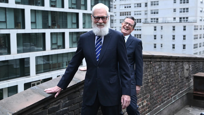 Stephen Colbert and David Letterman launch pieces of 'Late Show' set ...