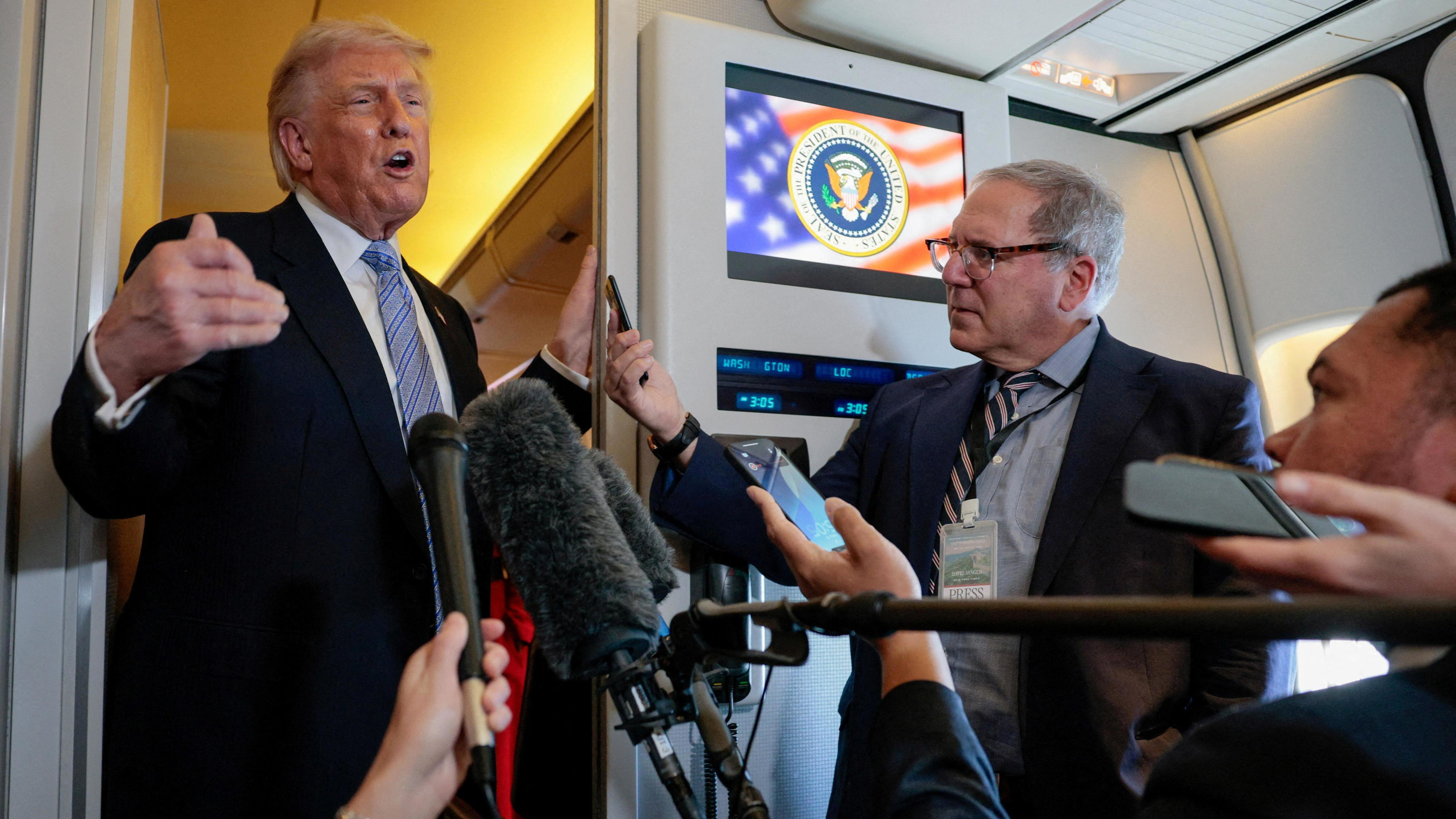 Trump was asked about Iran on his return flight from Beijing after meeting the Chinese president