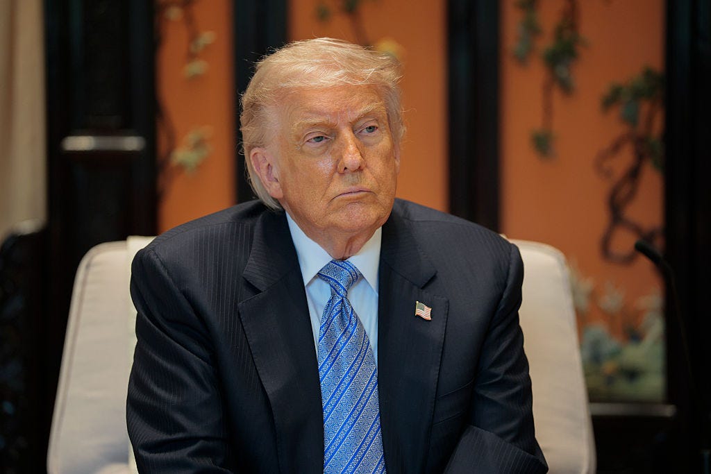 U.S. President Donald Trump looks on during a meeting with Chinese President Xi Jinping (not pictured) on the sidelines of a visit to Zhongnanhai Garden on May 15, 2026 in Beijing, China.