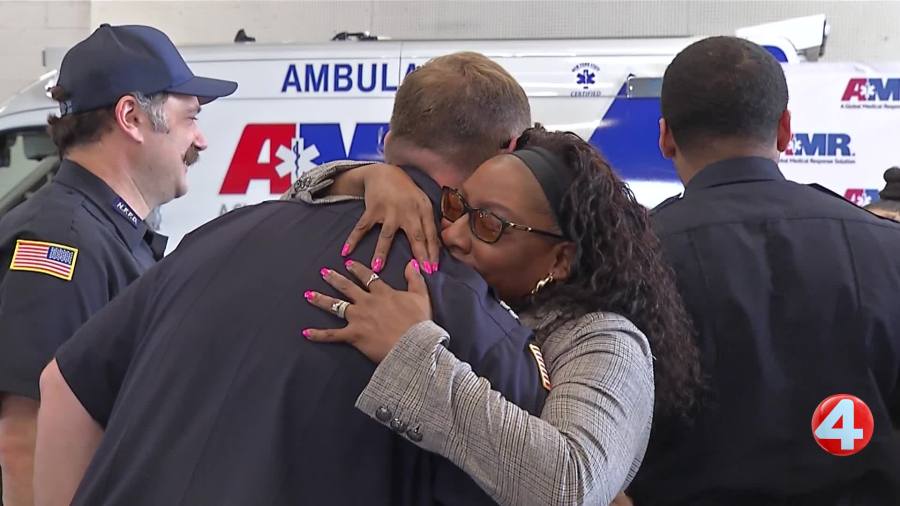 Heart attack survivor reunited with responders who saved her life