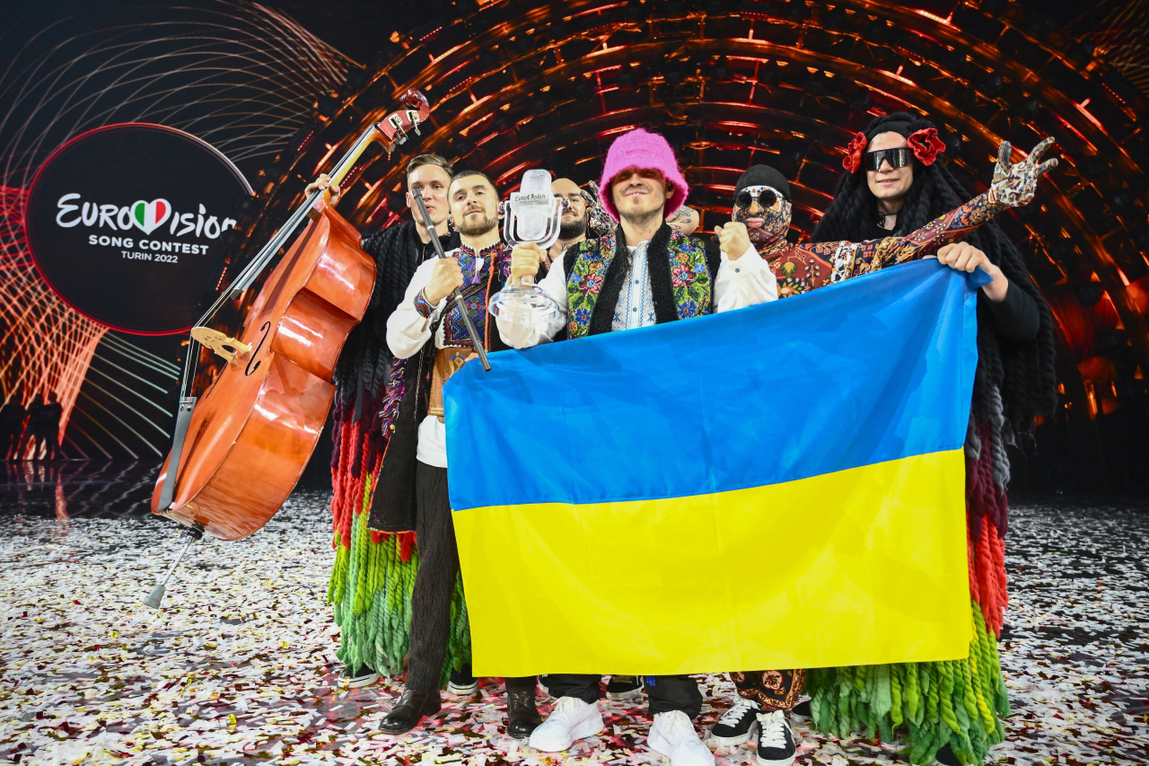 Members of Ukraine’s Kalush Orchestra after winning in 2022.