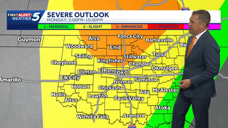 Timeline: Severe weather risk remains for Oklahoma going into next week