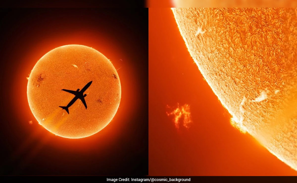 Viral photo shows commercial jet crossing sun with glowing solar ...