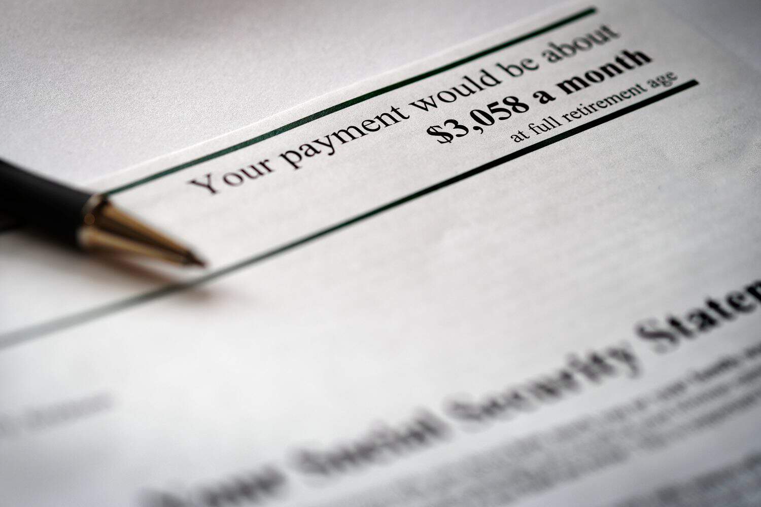 Printed Social Security Statement for retirement planning and payment