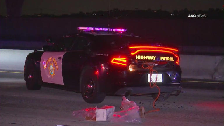 Motorist rear ends California Highway Patrol squad car on 10 Freeway in ...