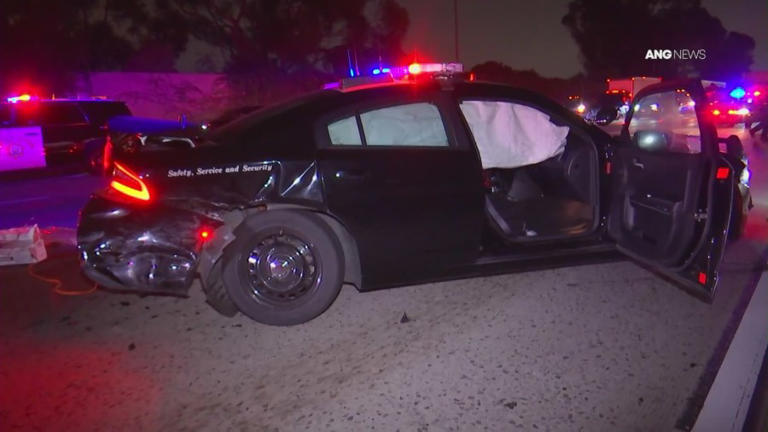 Motorist rear ends California Highway Patrol squad car on 10 Freeway in ...