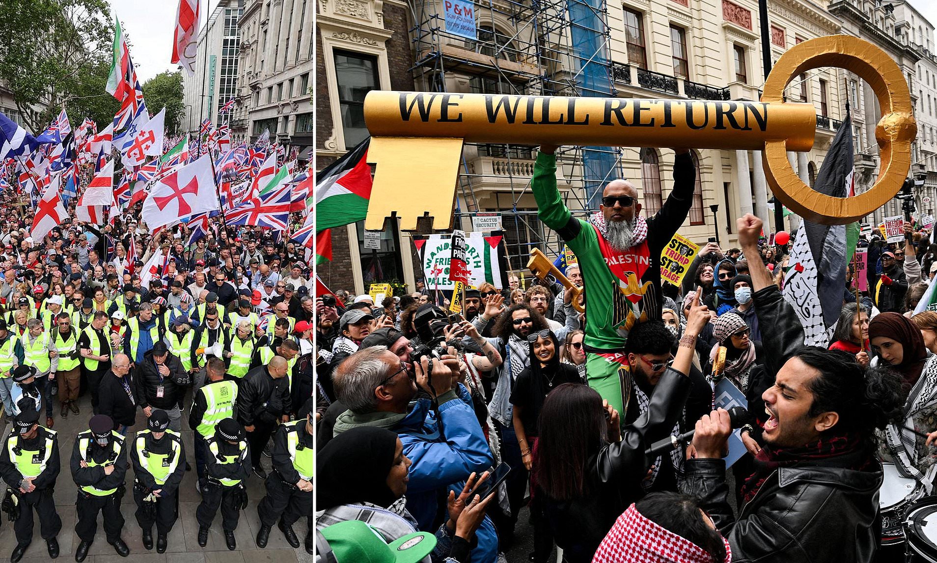 After 80,000 converge on London for rival demos, 43 are arrested but the Met keeps the peace
