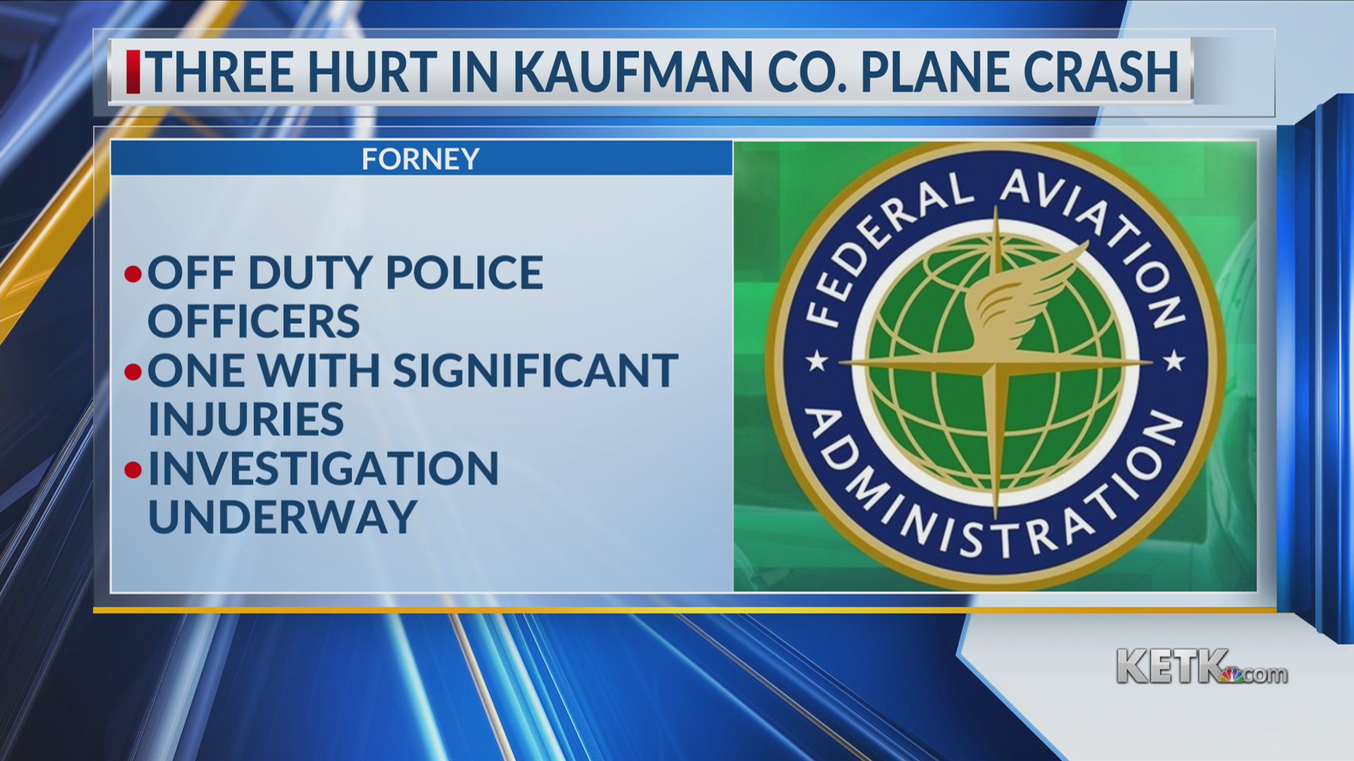3 off-duty police officers injured after plane crashes in Forney