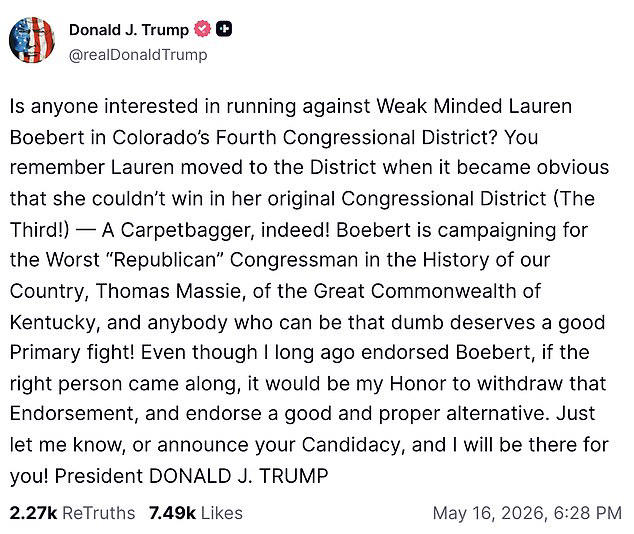 Trump savages Lauren Boebert with vicious new nickname as he suggests ...