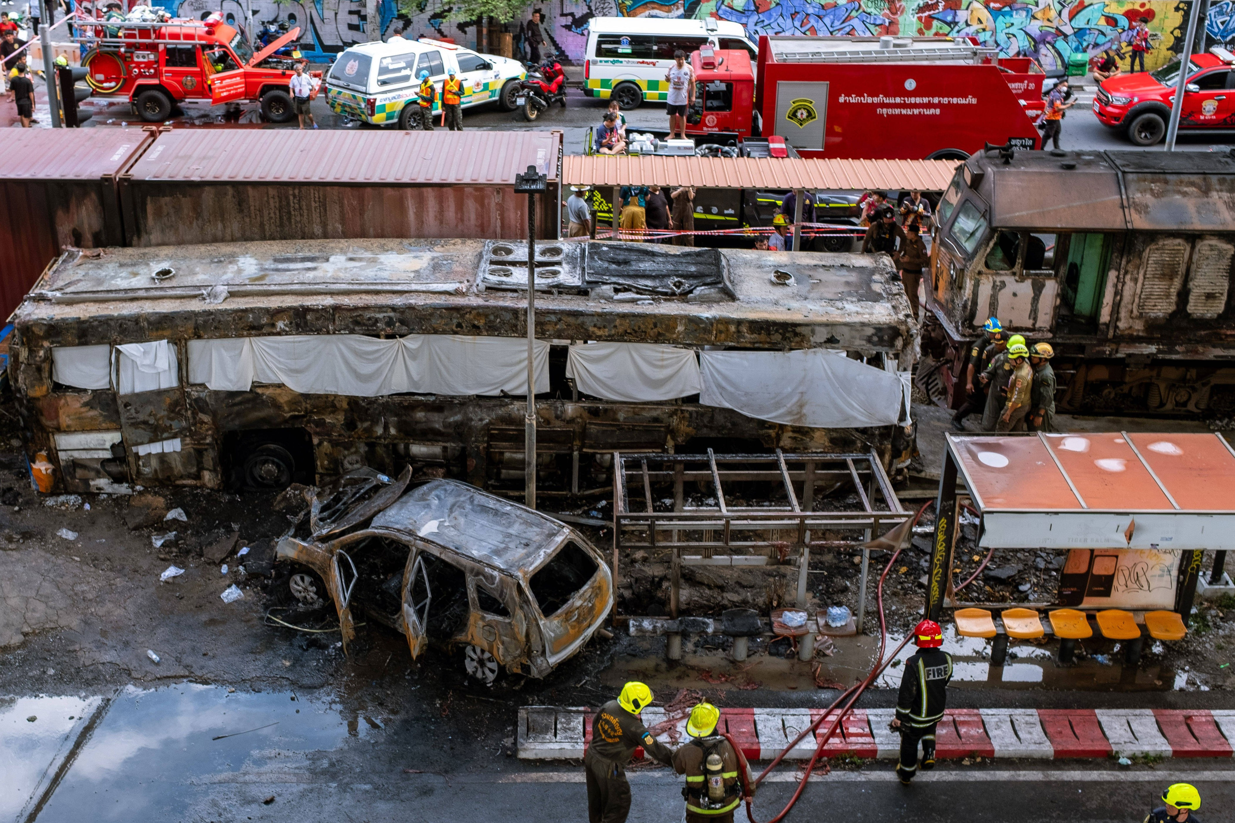 8 dead, 32 injured after freight train smashes into a bus in Thailand
