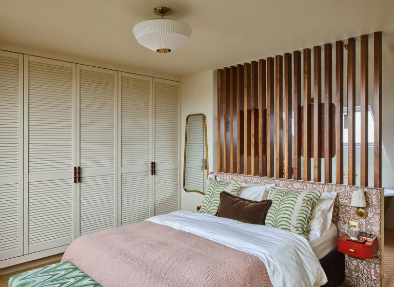 This interior designer converted her loft into an art deco bedroom
