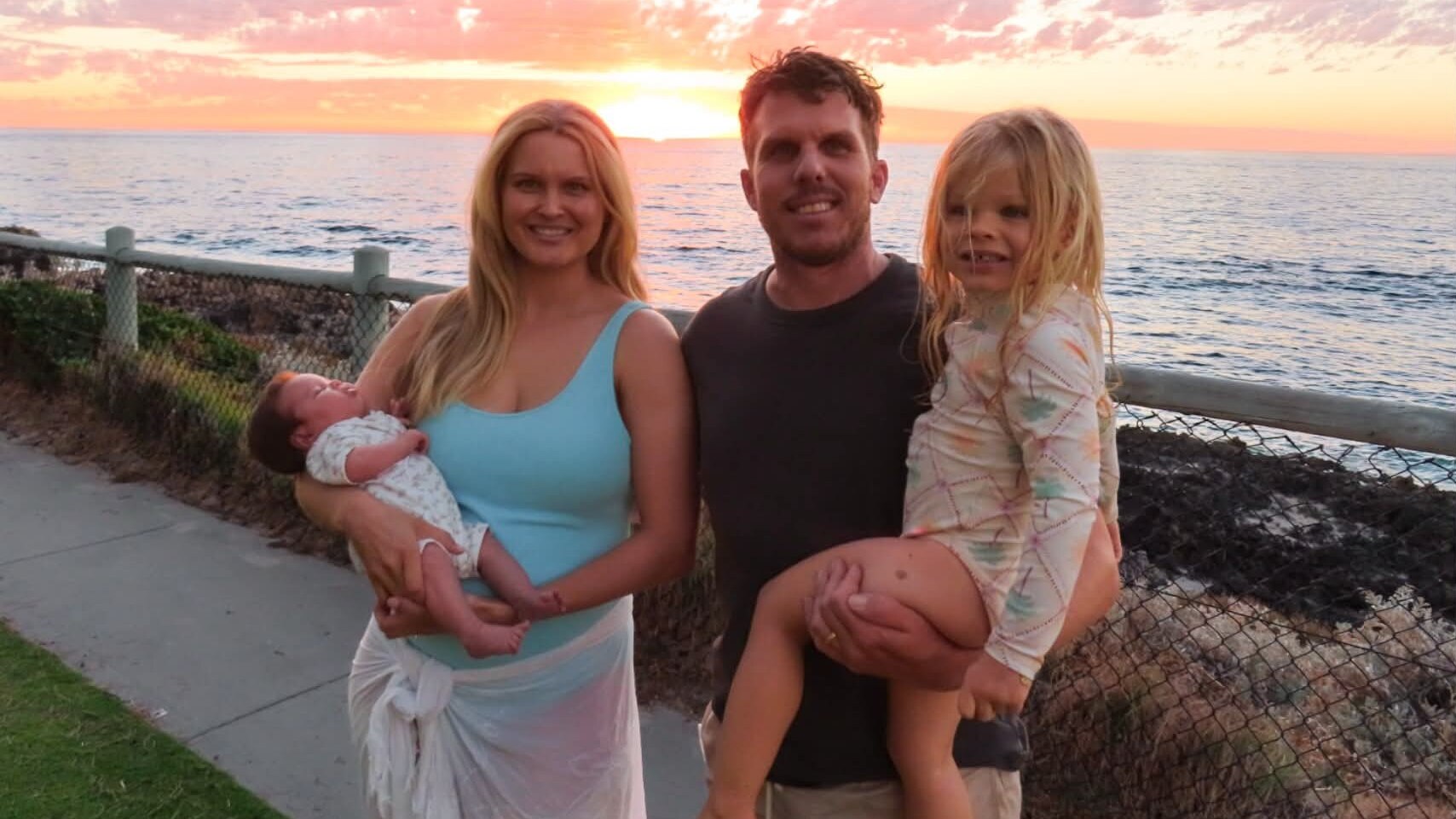 Steven Mattaboni, pictured with his wife Shirene and two young daughters, was killed in the shark attack. (Supplied: Shirene Mattaboni )
