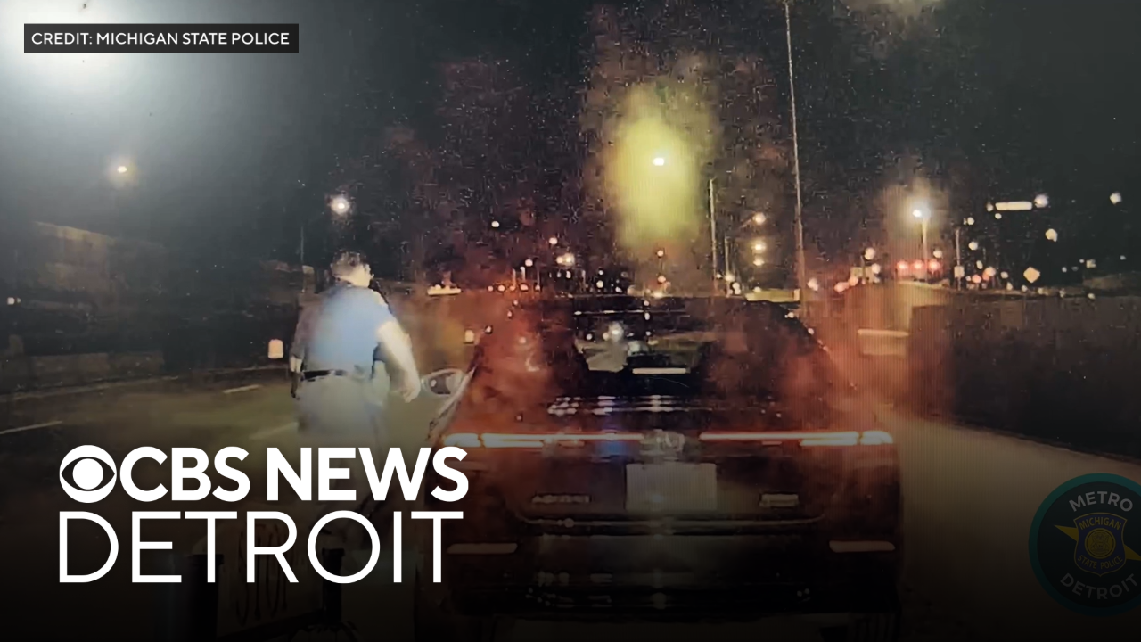 Video shows Michigan trooper jumping out of way moments before crash