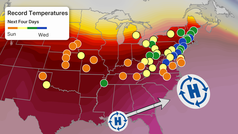 Record heat sliding from the central US to the East Coast through weekend