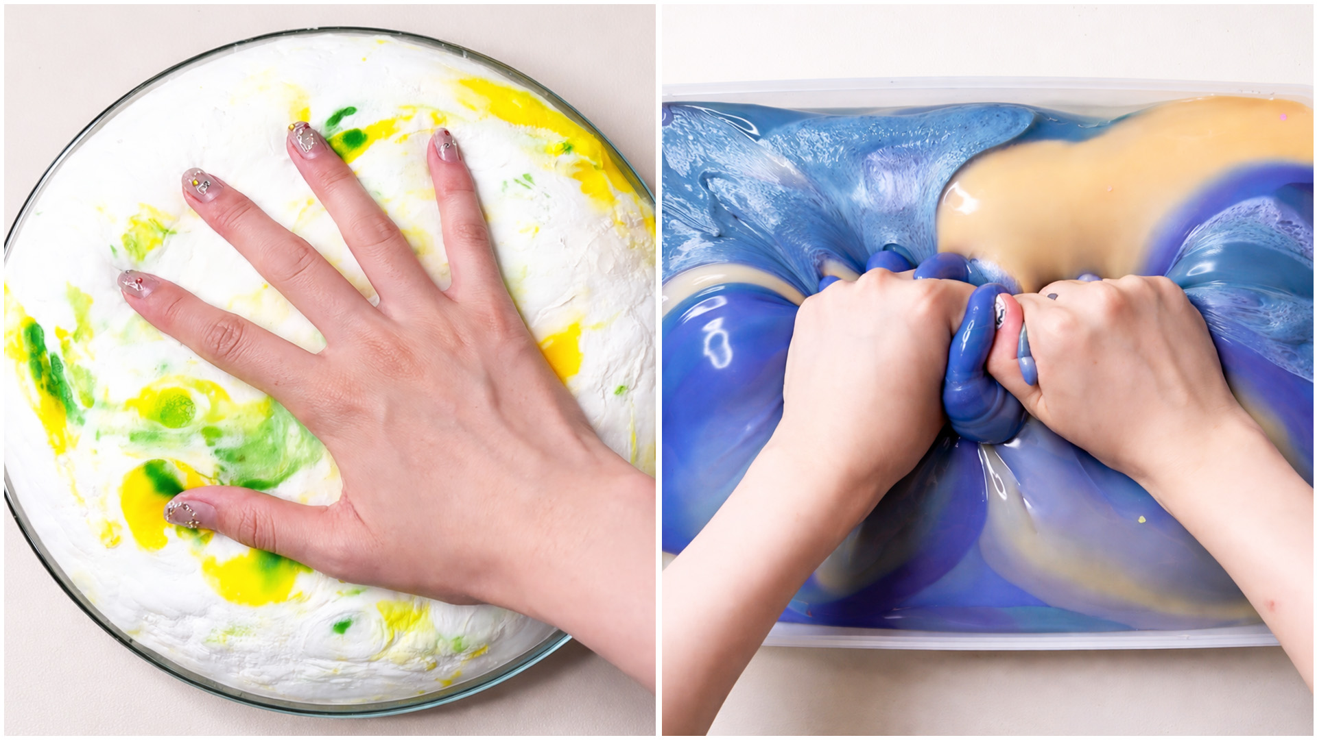 Mezcla de slime azul brillante y slime nube
