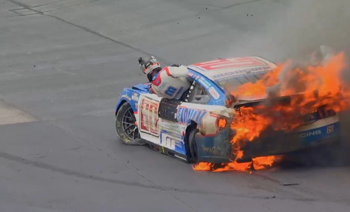 Ryan Preece in flames after huge crash at the start of NASCAR All-Star Race