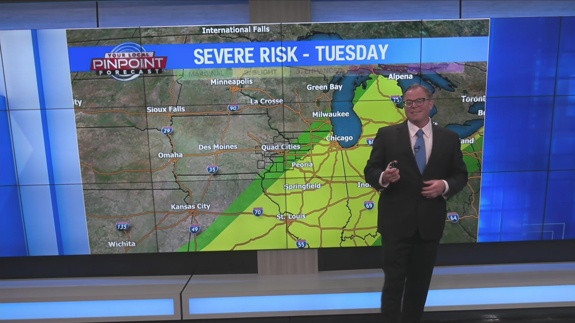 Tuesday severe chances EAST of the Quad Cities as our weather improves