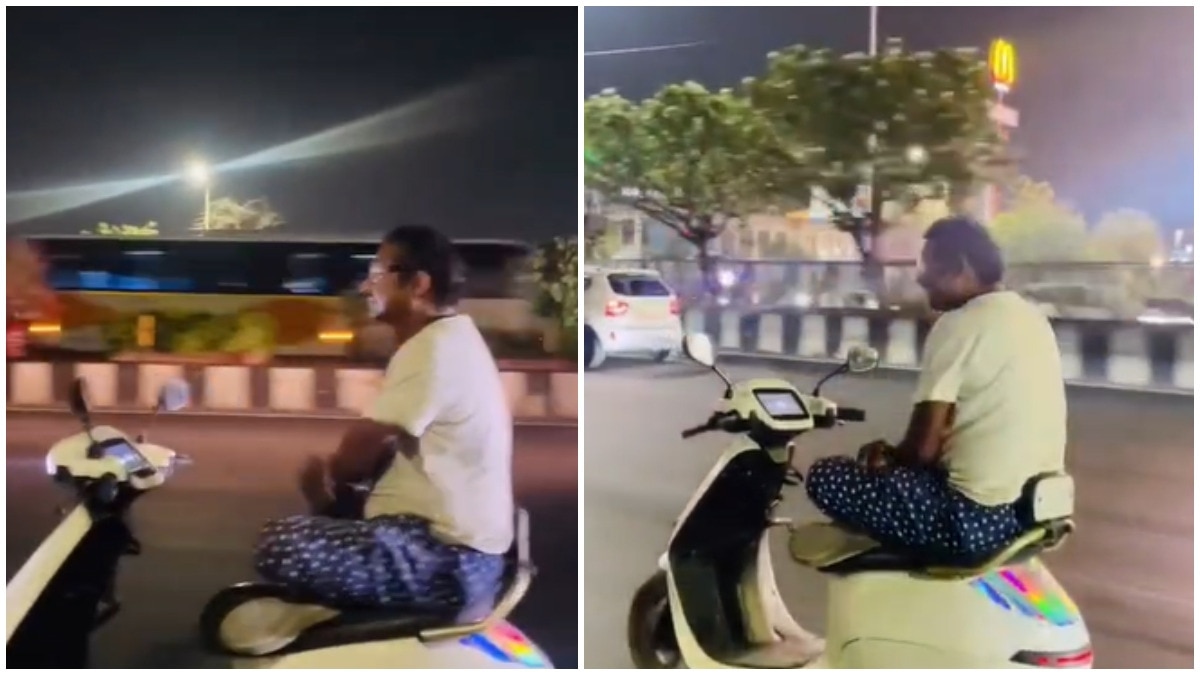 Lucknow man rides scooter with folded arms and legs, video goes viral